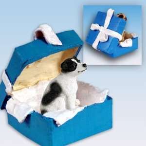 Jack Russell Terrier Blue Gift Box Dog Ornament   Black & White