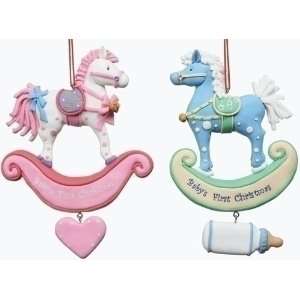   Boy & Girl Babys First Christmas Rocking Horse Ornaments Home