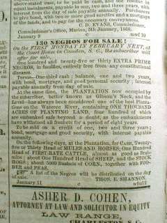   carolina dated from 1859 with inside page ads for the sale of negro