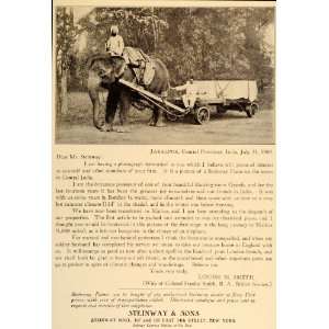 1909 Ad Steinway Piano Elephant Mahout Jabalpur India   Original Print 