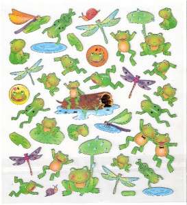 Fun Frog dragonfly lillypad playful Green Frogs Sticker  