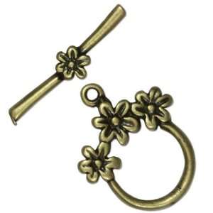  Antiqued Brass Plated Toggle Clasp 3 Daisy 19.5mm (1 Set 