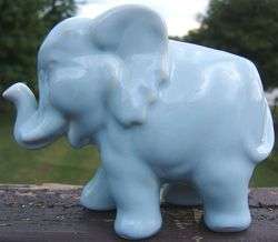 Vintage Ceramic LIGHT BLUE ELEPHANT Planter TRUNK UP  