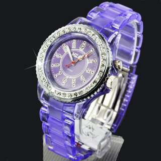 Color LED Backlight Mamade Diamonds Case Women Lady Wristwatch 