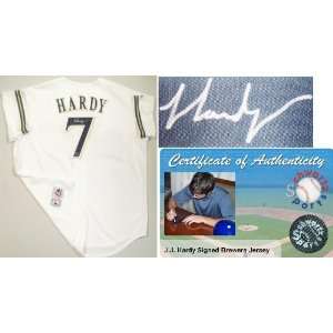 JJ Hardy Signed Brewers White Majestic Replica Jersey  