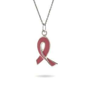 Sterling Silver Pink Enamel Breast Cancer Awareness Pendant Length 18 
