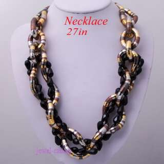 Unique golden free ship black color crystal teardrop snake necklace