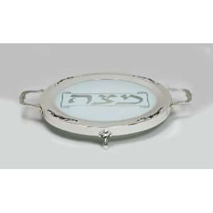  Elegant Silver Plated & Glass Matzah Plate on Legs: Home 
