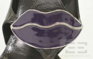 YSL Yves Saint Laurent Black Leather & Purple Lip Sandal Heels Size 39 