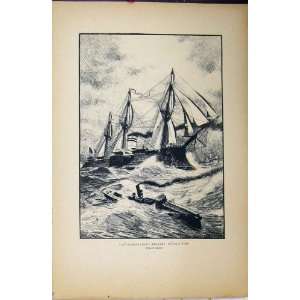   French War Sailing Ship Stormy Sea Littoral Print