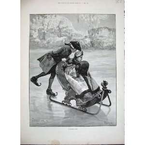  1893 Forestier Fine Art Man Woman Sledge Ice Romance: Home 