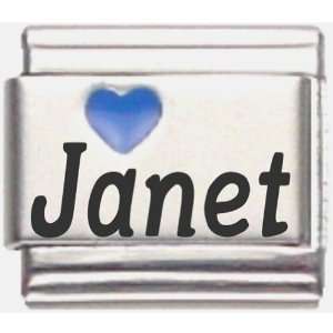    Janet Dark Blue Heart Laser Name Italian Charm Link Jewelry