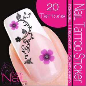    Nail Tattoo Sticker Blossom / Ornament   black / lilac: Beauty