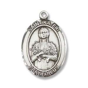 Sterling Silver St. Kateri Medal Pendant with 24 Stainless Steel 