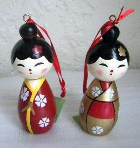 Oriental Asian Kokeshi Doll Christmas Tree Ornaments  
