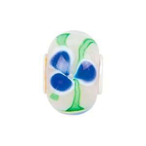  Kera Blue Flower Green Swirl Glass Bead: Jewelry