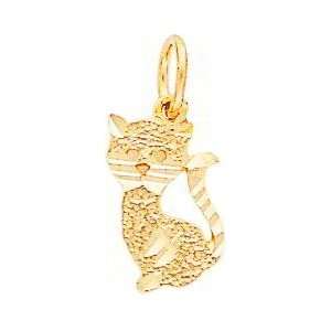  14K Yellow Gold Kitty Cat Charm Diamond Cut: Jewelry