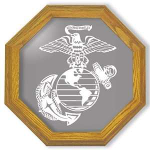  Etched Mirror Marines Emblem in Solid Oak Frame 