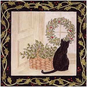Keeping Watch Cat & Holly Berries   One Package 3 Ply Beverage Napkins