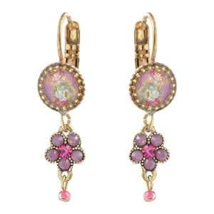 Michal Negrin Dangle Earrings with Small Roses Bouquet Cameo, Lilac 