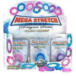 Bundle Mega Stretch Cockring 12 Pc Display and 2 pack of Pink Silicone 