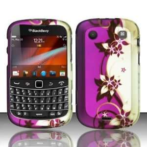 For Blackberry Bold Touch 9900 (AT&T) Rubberized Purple/Silver Vines 