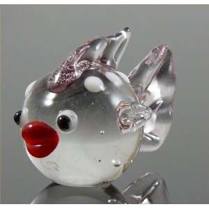  Fish Round with Red lips, clear & Pink Glass Figurine 