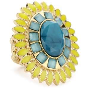  Leslie Danzis Blue and Yellow Mosaic Stretch Ring, Size 7 