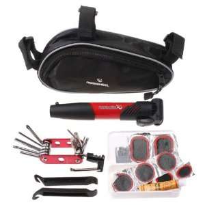 Cycling Bicycle Tools Bike Repair Kit Set with Pouch Pump Red:  