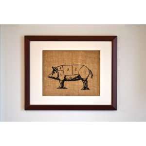 Vintage Pig Cuts Burlap Wall Decor, Wall Art, Frame 