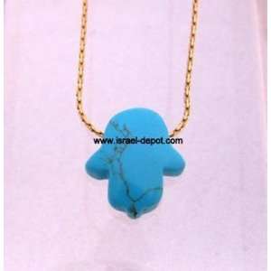   Turquoise Hamsa Protection Necklace Gold Filled Chain 
