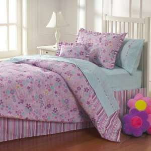 com 5 Pieces Pink and Purple Childrens Comforter Set Freckles Flower 