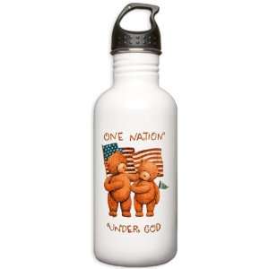 Stainless Water Bottle 1.0L One Nation Under God Teddy Bears with US 