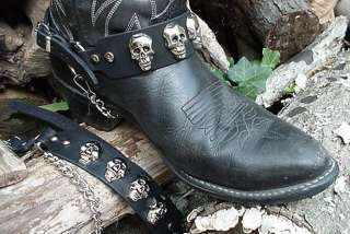 BIKER BOOTS BOOT CHAINS BLACK TOPGRAIN COWHIDE LEATHER WITH CAST 