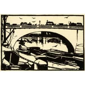 : 1924 Line Cut Robert Gibbings London Bridge Architecture Silhouette 