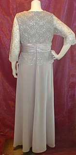 New Long Silver Mothers Dress 2X Vneck Formal Lace Top 3/4 Sleeves 