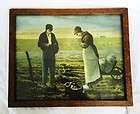 Old Print of Man and Woman in Field Giving Thanks~Framed w/Glass
