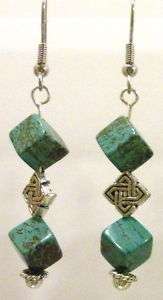 2503 TURQUOISE CUBES W SILVER SPACER EARRINGS  