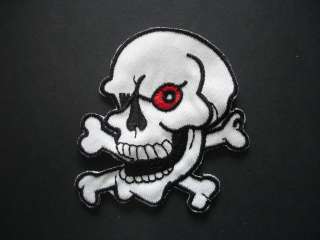 Iron On Applique Motif Patch (Red Eyed Skull & Crossbones)