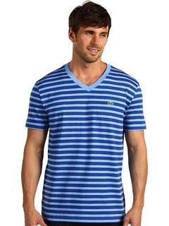 Lacoste S/S V Neck Striped Tee at 
