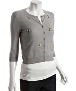 Autumn Cashmere grey bumblebee printed cashmere cardigan sweater 