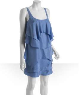 Nicole Miller blue silk Habotai tiered ruffle dress   up to 