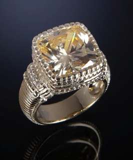 Judith Ripka canary crystal and diamond Berge cushion ring   