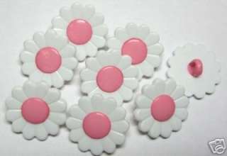 Plastic Daisy Flower Buttons x 36 White/Pink  
