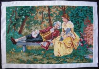 vintage cross stitched picture needlepoint RESTING 28x18. Excellent 