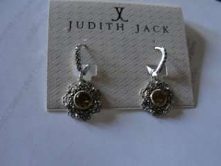 Judith Jack SS 14kt Gold Vermeil Champagne Qtz Earrings  