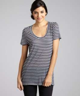 Three Dots blue and grey striped jersey scoop neck t shirt