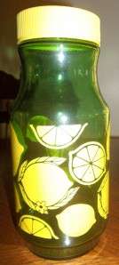 Neat Vintage AH Green Glass Juice Jar w/Lemon Decor  