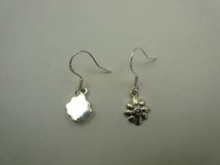 Sterling Silver 925 Marcasite Flower Dangle Earrings  