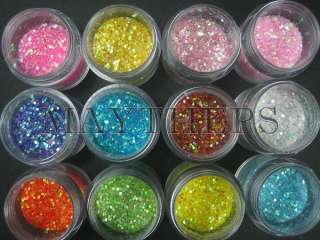 12 Super Sparkle Jumbo Glitter Dust Acrylic Nail Art #A  